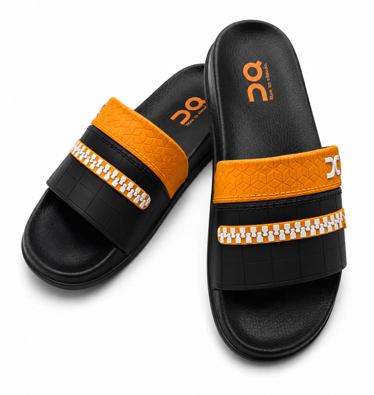 Men's Navy Blue & Orange Air Cushion Casual Slides