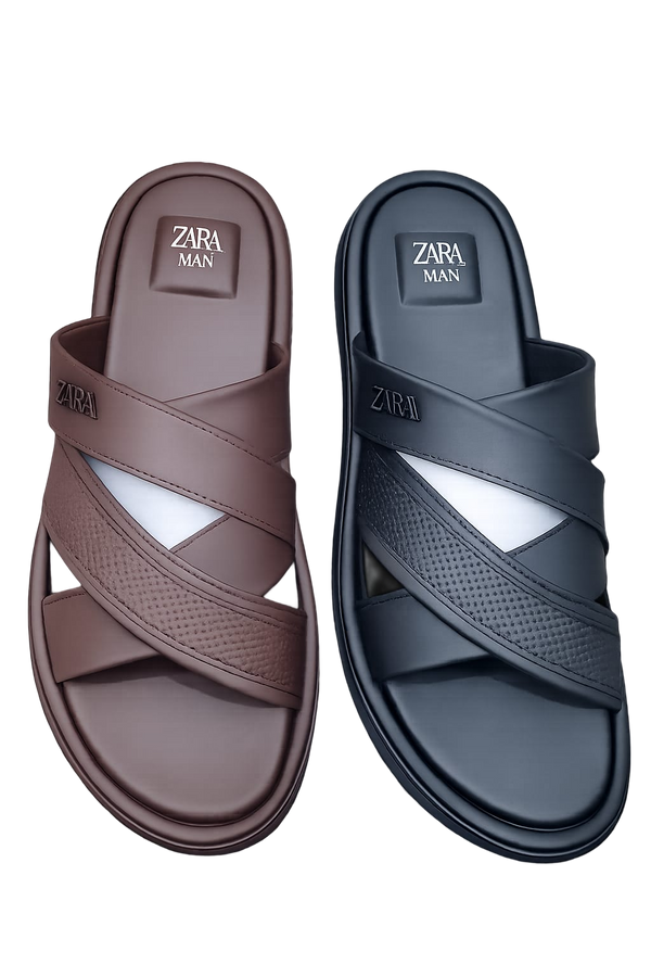 Men's Premium Cross Strap Comfort Sliper – Brown & Black